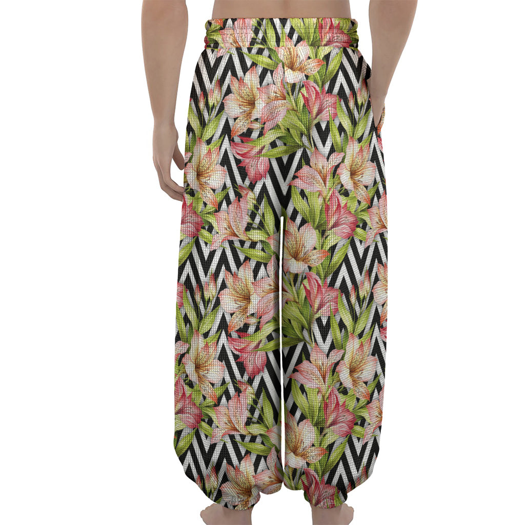 Pastel Alstroemeria Zigzag Pattern Print Lantern Pants