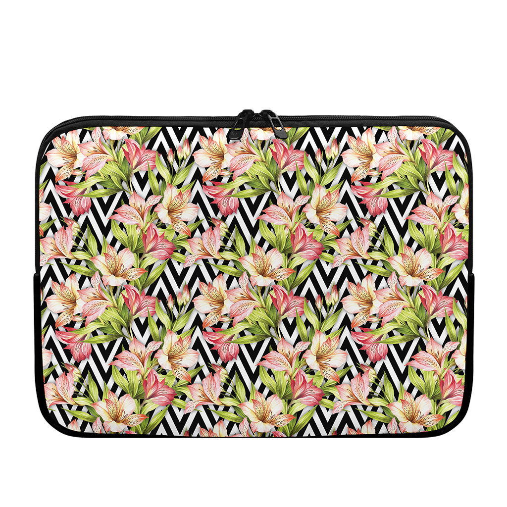 Pastel Alstroemeria Zigzag Pattern Print Laptop Sleeve