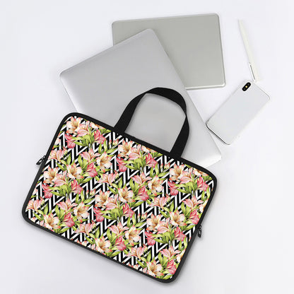 Pastel Alstroemeria Zigzag Pattern Print Laptop Sleeve With Handle