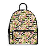 Pastel Alstroemeria Zigzag Pattern Print Leather Backpack