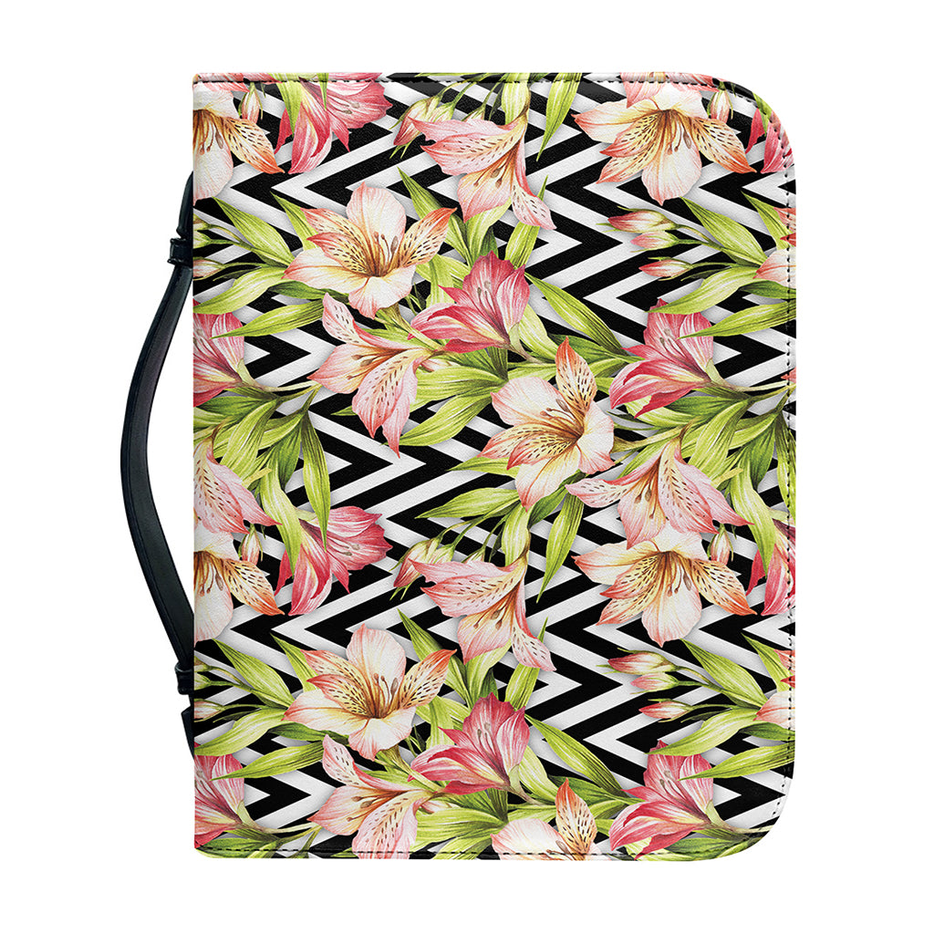Pastel Alstroemeria Zigzag Pattern Print Leather Bible Cover