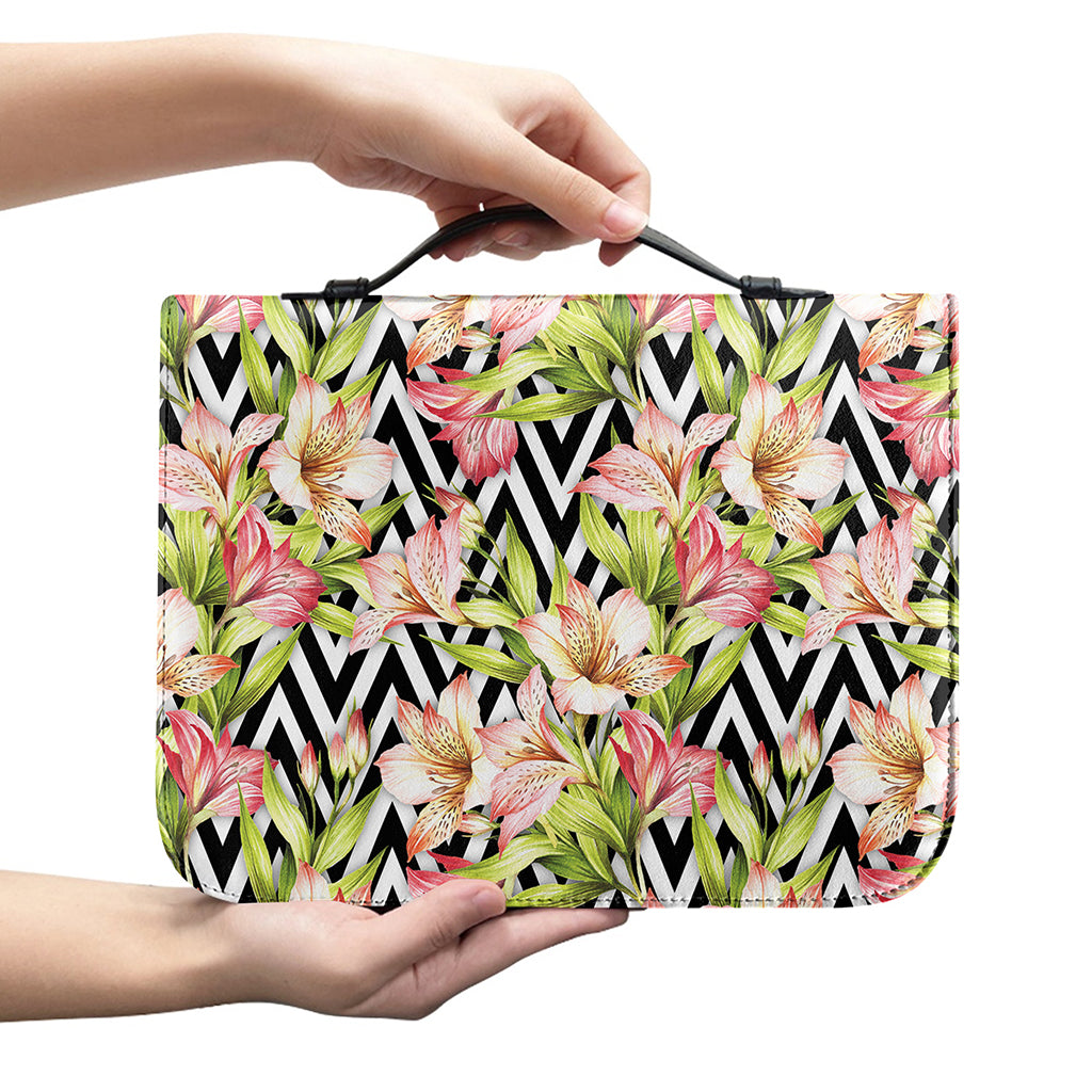 Pastel Alstroemeria Zigzag Pattern Print Leather Bible Cover