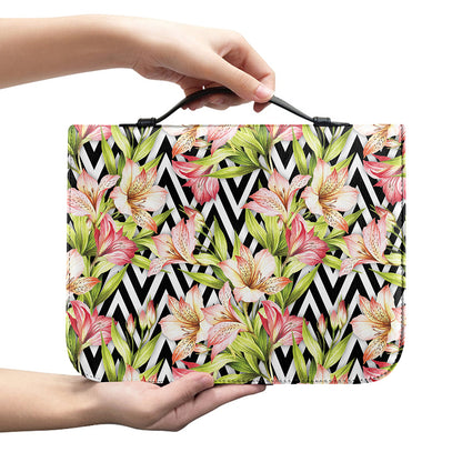 Pastel Alstroemeria Zigzag Pattern Print Leather Bible Cover