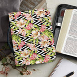 Pastel Alstroemeria Zigzag Pattern Print Leather Bible Cover