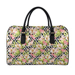 Pastel Alstroemeria Zigzag Pattern Print Leather Duffle Bag