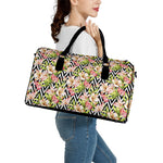 Pastel Alstroemeria Zigzag Pattern Print Leather Duffle Bag