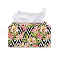 Pastel Alstroemeria Zigzag Pattern Print Leather Tissue Box Cover