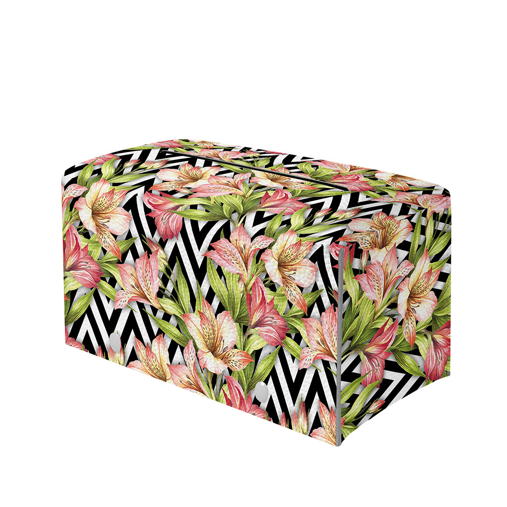 Pastel Alstroemeria Zigzag Pattern Print Leather Tissue Box Cover