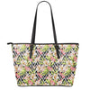 Pastel Alstroemeria Zigzag Pattern Print Leather Tote Bag