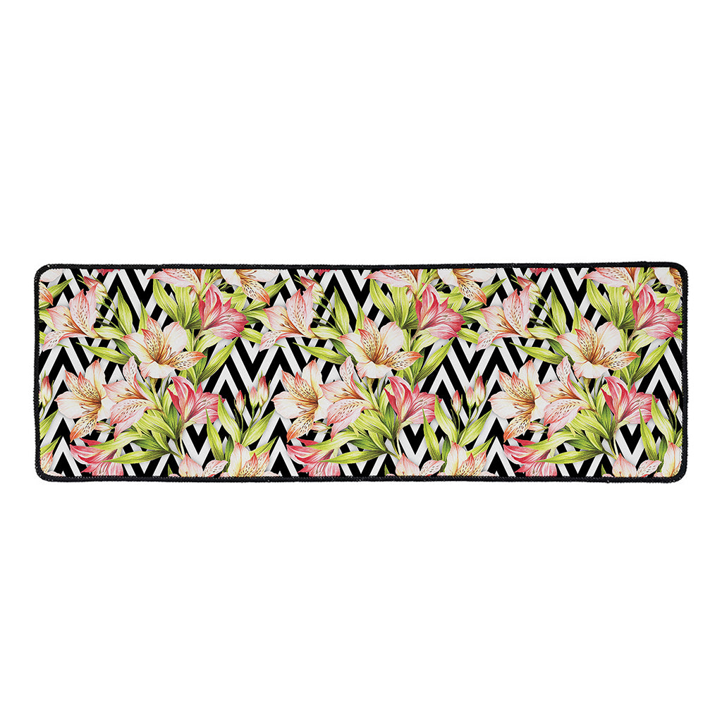 Pastel Alstroemeria Zigzag Pattern Print Long Kitchen Mat