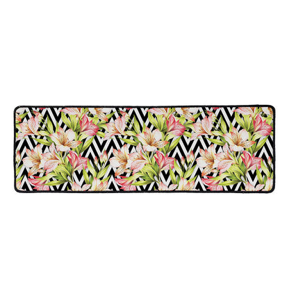 Pastel Alstroemeria Zigzag Pattern Print Long Kitchen Mat