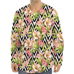 Pastel Alstroemeria Zigzag Pattern Print Long Sleeve Baseball Jersey