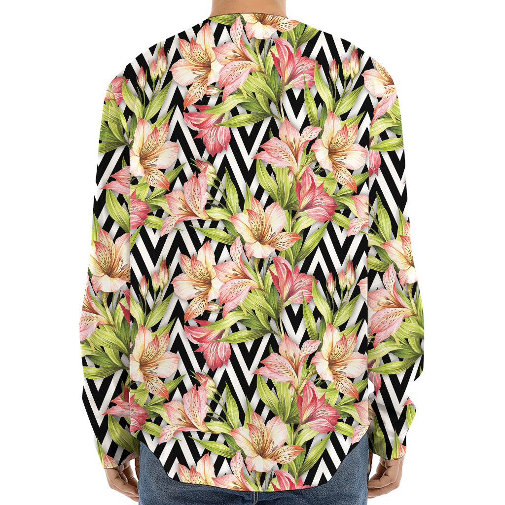 Pastel Alstroemeria Zigzag Pattern Print Long Sleeve Baseball Jersey