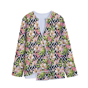 Pastel Alstroemeria Zigzag Pattern Print Long Sleeve Short Coat