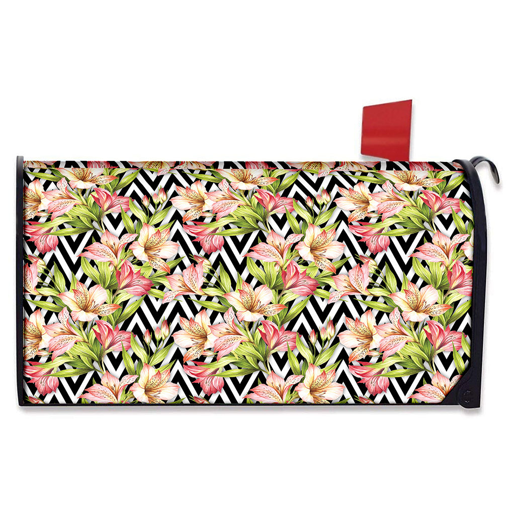 Pastel Alstroemeria Zigzag Pattern Print Mailbox Cover