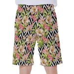 Pastel Alstroemeria Zigzag Pattern Print Men's Beach Shorts