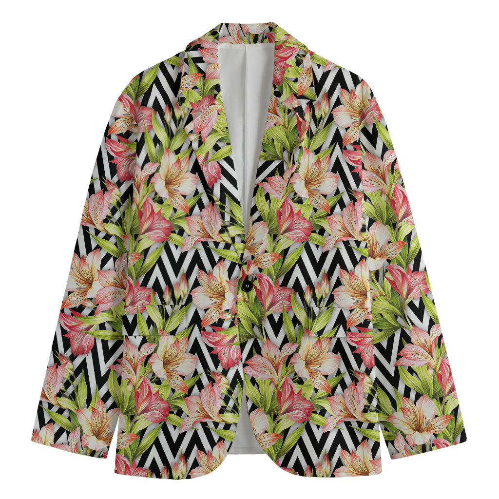 Pastel Alstroemeria Zigzag Pattern Print Men's Blazer