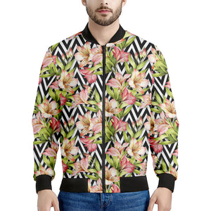 Pastel Alstroemeria Zigzag Pattern Print Men's Bomber Jacket