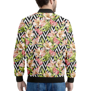 Pastel Alstroemeria Zigzag Pattern Print Men's Bomber Jacket