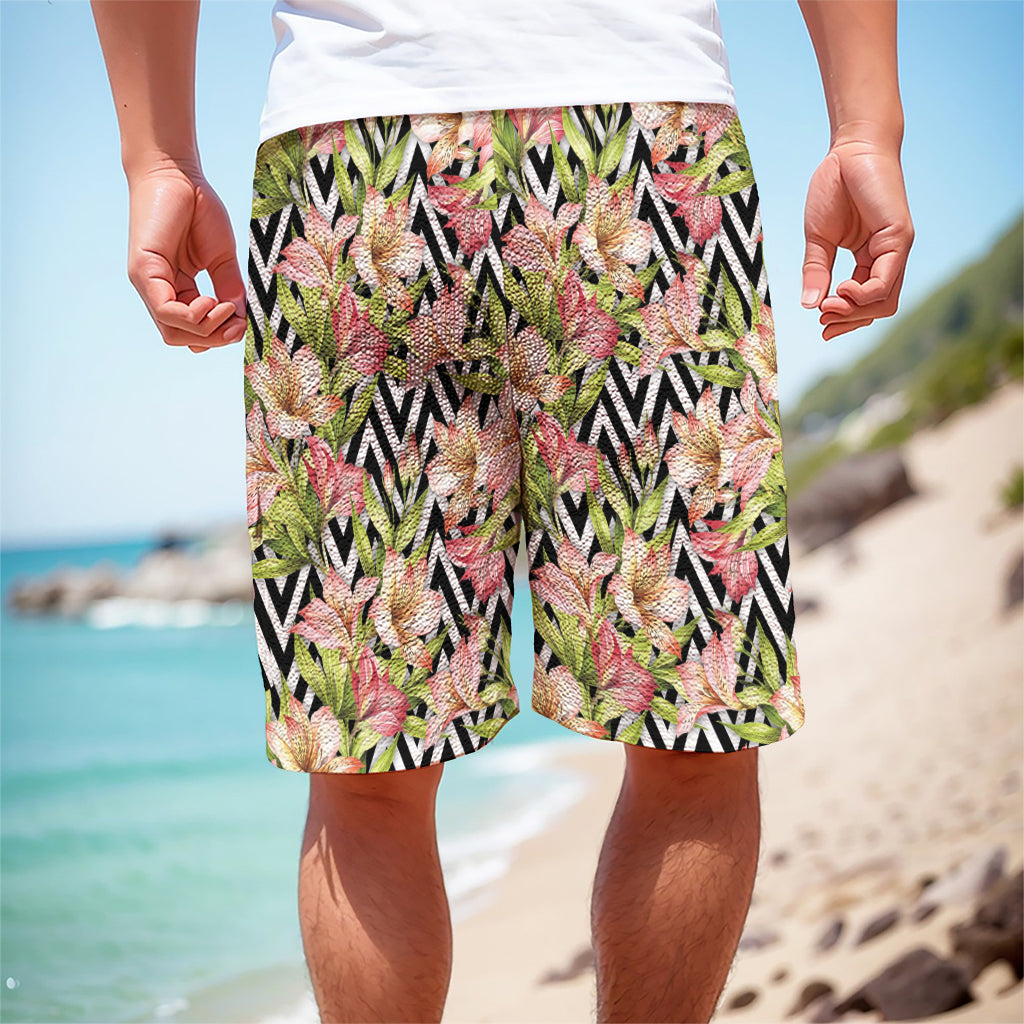 Pastel Alstroemeria Zigzag Pattern Print Men's Cargo Shorts