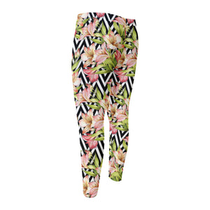 Pastel Alstroemeria Zigzag Pattern Print Men's Compression Pants