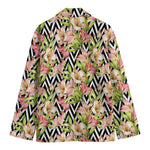 Pastel Alstroemeria Zigzag Pattern Print Men's Cotton Blazer