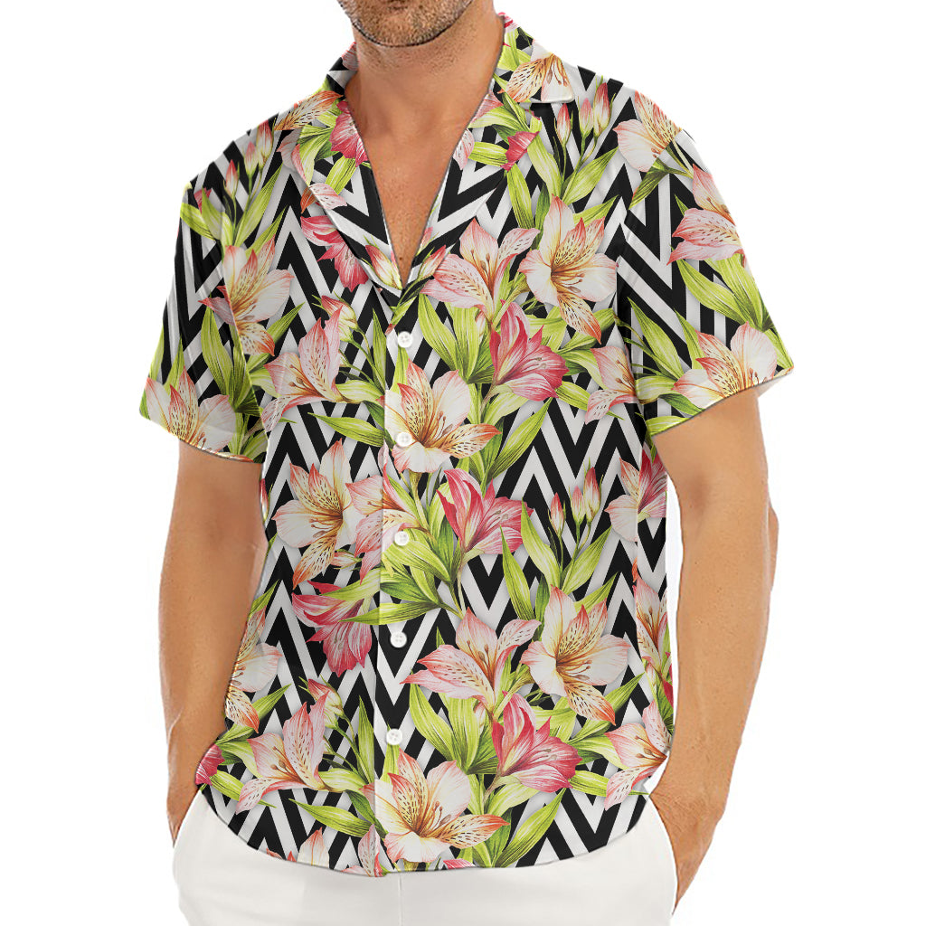 Pastel Alstroemeria Zigzag Pattern Print Men's Deep V-Neck Shirt