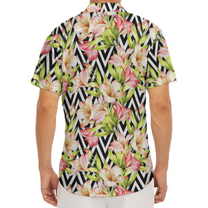 Pastel Alstroemeria Zigzag Pattern Print Men's Deep V-Neck Shirt