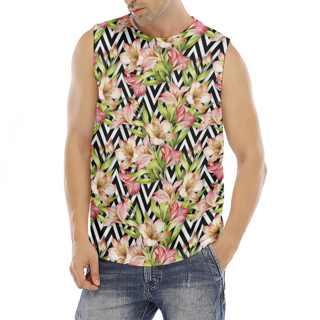 Pastel Alstroemeria Zigzag Pattern Print Men's Fitness Tank Top