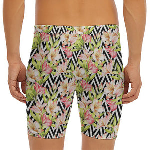 Pastel Alstroemeria Zigzag Pattern Print Men's Long Boxer Briefs