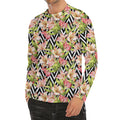 Pastel Alstroemeria Zigzag Pattern Print Men's Long Sleeve Rash Guard