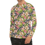 Pastel Alstroemeria Zigzag Pattern Print Men's Long Sleeve Rash Guard