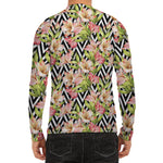 Pastel Alstroemeria Zigzag Pattern Print Men's Long Sleeve Rash Guard