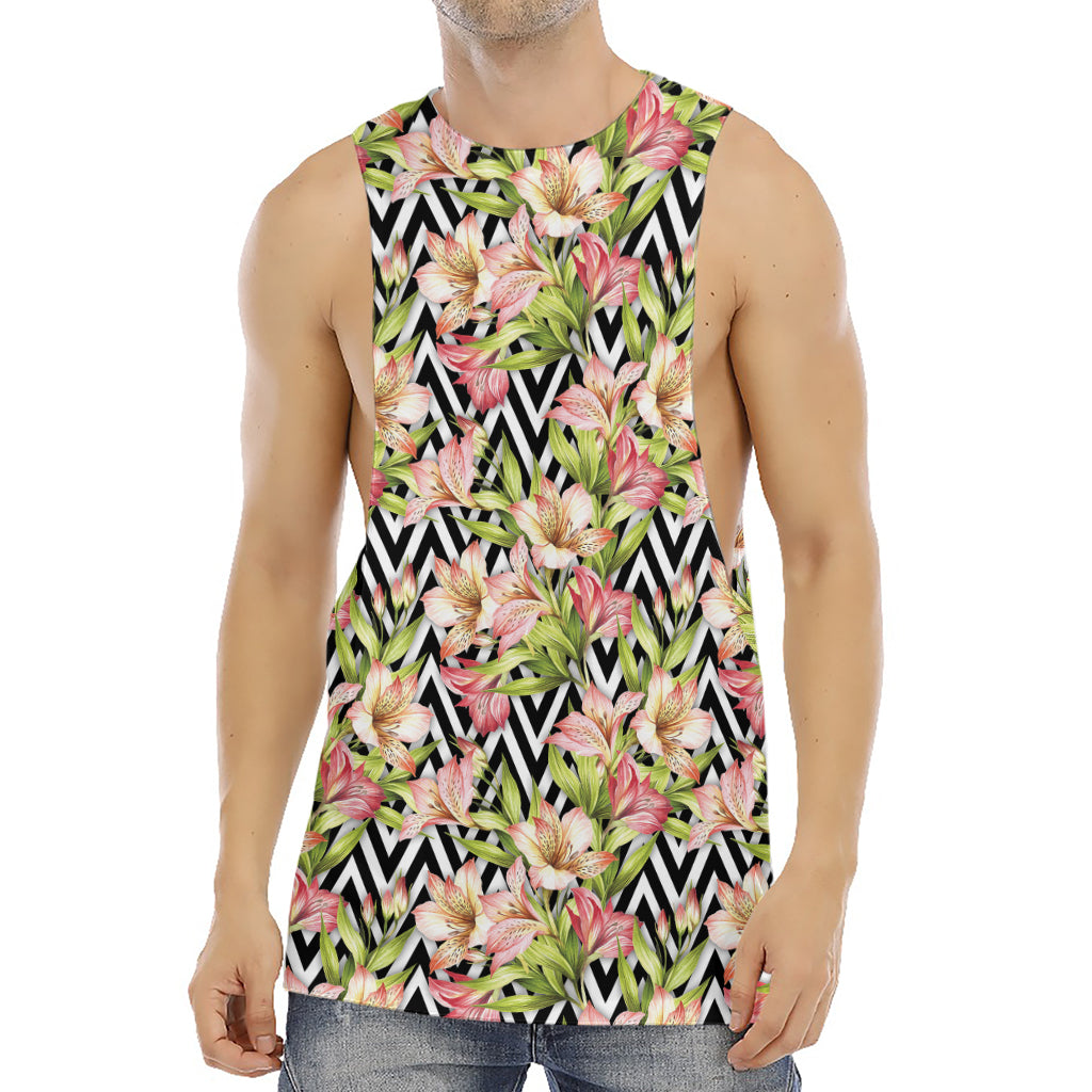 Pastel Alstroemeria Zigzag Pattern Print Men's Muscle Tank Top