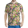 Pastel Alstroemeria Zigzag Pattern Print Men's Polo Shirt