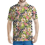 Pastel Alstroemeria Zigzag Pattern Print Men's Polo Shirt