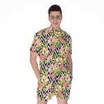 Pastel Alstroemeria Zigzag Pattern Print Men's Rompers