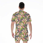 Pastel Alstroemeria Zigzag Pattern Print Men's Rompers