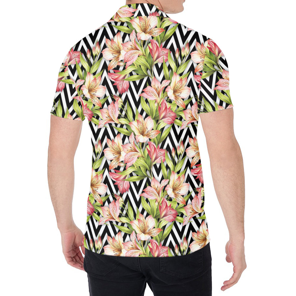 Pastel Alstroemeria Zigzag Pattern Print Men's Shirt