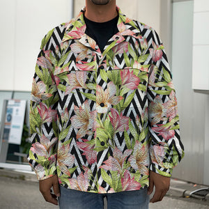 Pastel Alstroemeria Zigzag Pattern Print Men's Shirt Jacket