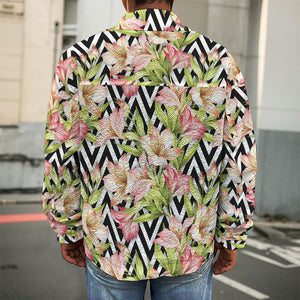 Pastel Alstroemeria Zigzag Pattern Print Men's Shirt Jacket