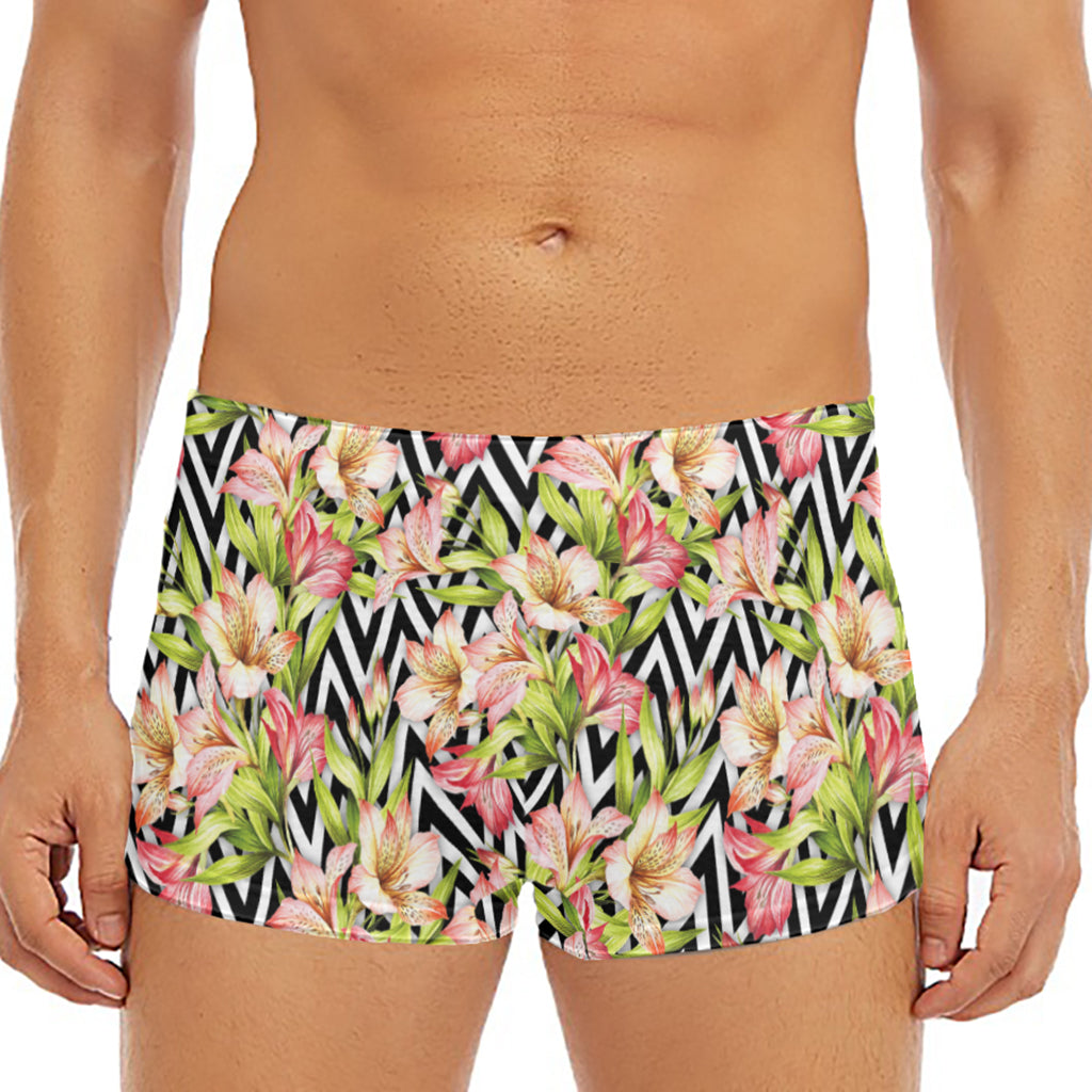 Pastel Alstroemeria Zigzag Pattern Print Men's Short Boxer Briefs