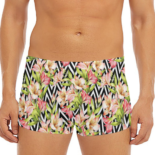 Pastel Alstroemeria Zigzag Pattern Print Men's Short Boxer Briefs