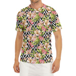 Pastel Alstroemeria Zigzag Pattern Print Men's Short Sleeve Rash Guard
