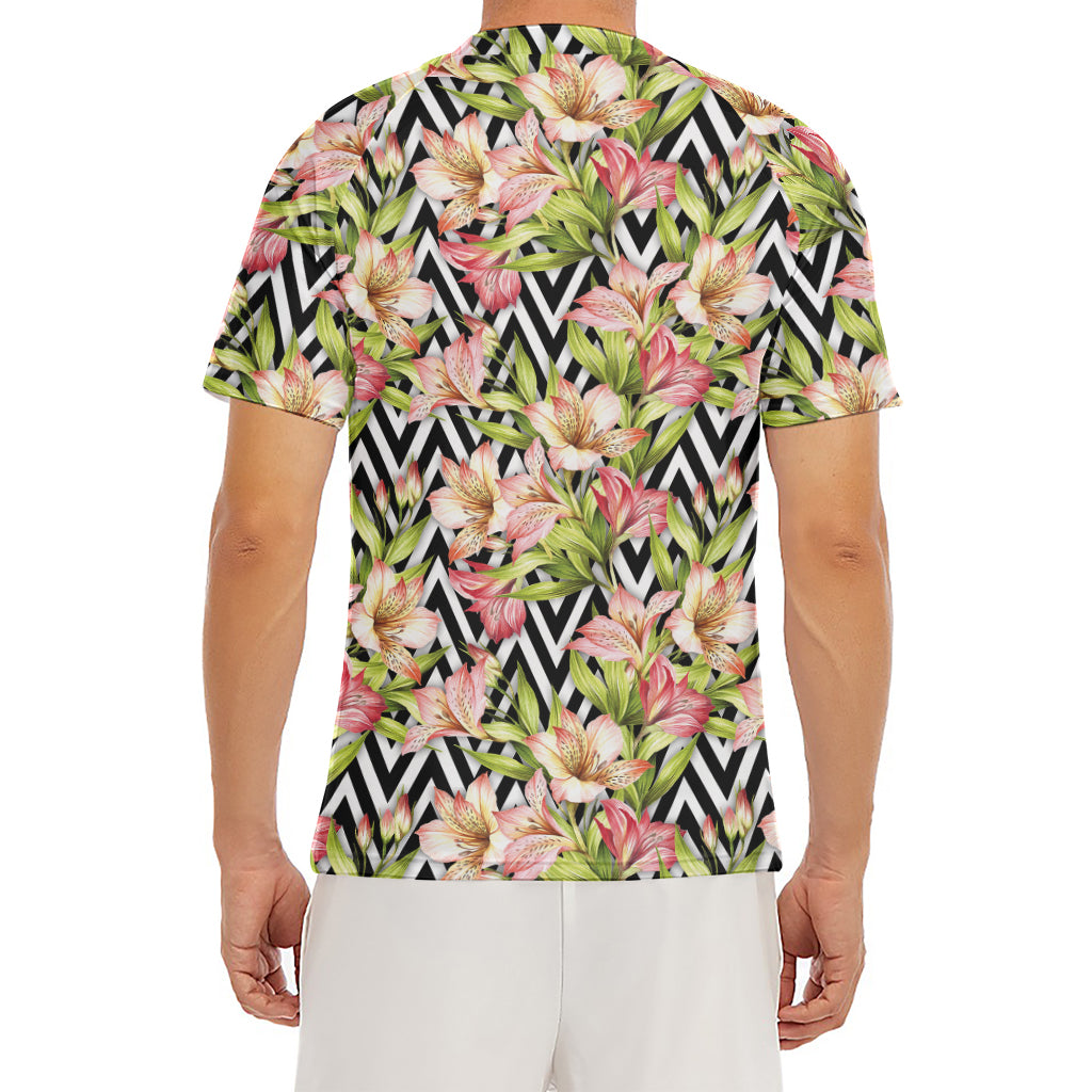 Pastel Alstroemeria Zigzag Pattern Print Men's Short Sleeve Rash Guard