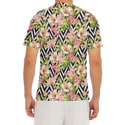Pastel Alstroemeria Zigzag Pattern Print Men's Short Sleeve Rash Guard