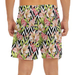 Pastel Alstroemeria Zigzag Pattern Print Men's Split Running Shorts