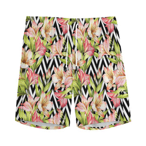 Pastel Alstroemeria Zigzag Pattern Print Men's Sports Shorts