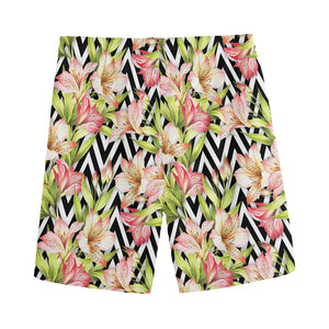 Pastel Alstroemeria Zigzag Pattern Print Men's Sports Shorts