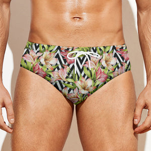 Pastel Alstroemeria Zigzag Pattern Print Men's Swim Briefs